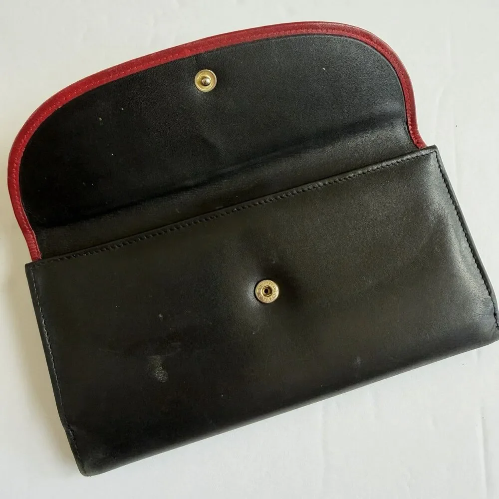 Vintage Christian DIOR Leather Wallet, Black Red Trim
